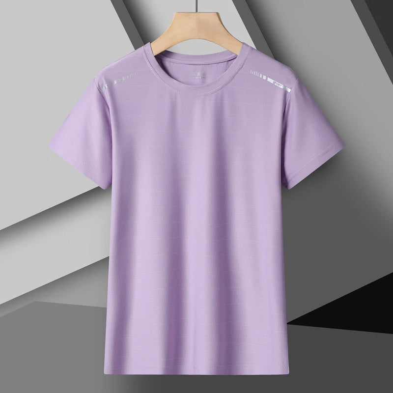Camiseta Esportiva de Corrida de Verão de Secagem Rápida, em Seda Gelada, com Mangas Curtas.
