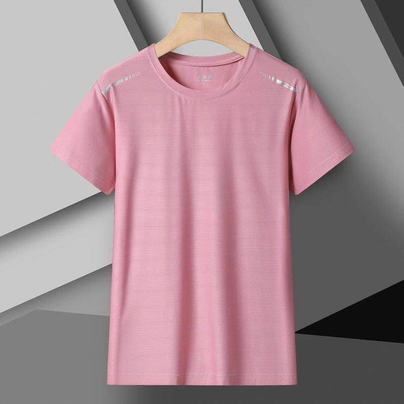 Camiseta Esportiva de Corrida de Verão de Secagem Rápida, em Seda Gelada, com Mangas Curtas.