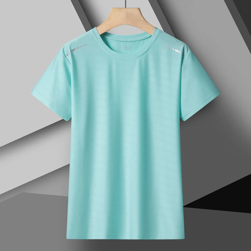 Camiseta Esportiva de Corrida de Verão de Secagem Rápida, em Seda Gelada, com Mangas Curtas.
