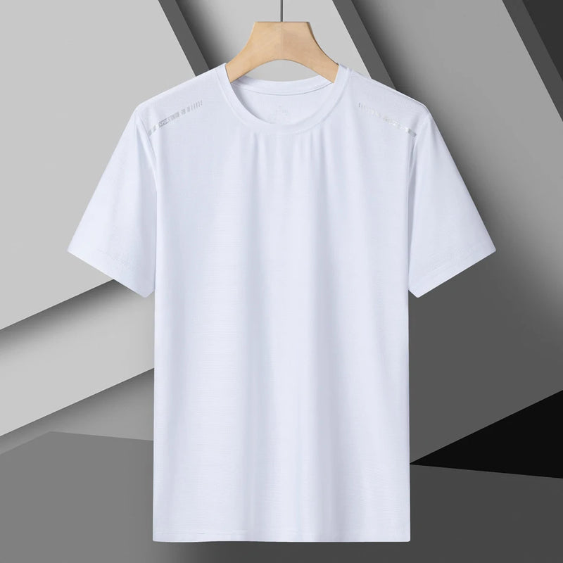 Camiseta Esportiva de Corrida de Verão de Secagem Rápida, em Seda Gelada, com Mangas Curtas.